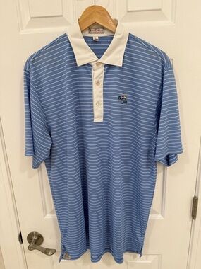 Bay Hill Peter Millar Light Blue & White Striped Polo with White Placket